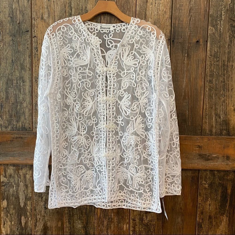 Jeannie S NWT Sheer White Lace Long Sleeve Swim Vacation Resort Cover-up - Picture 2 of 10